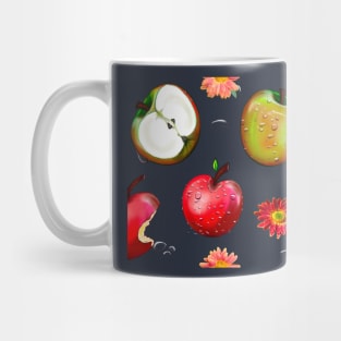 Wet red and green apples and flower with water droplets Mug